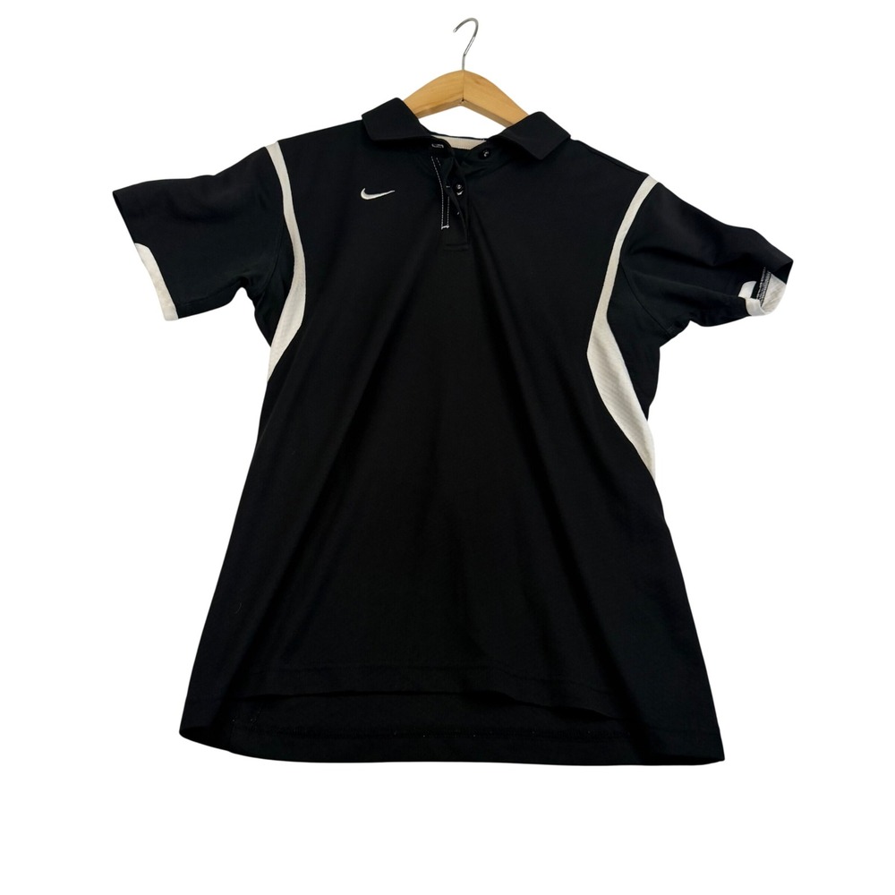 Nike Dri-FIT Short Sleeve Polo Shirt Black White Side Panels Mens Medium